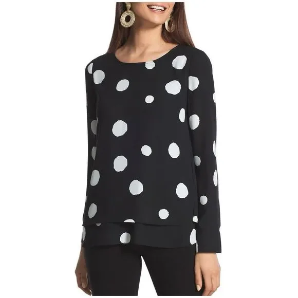 Chico’s Soft Dots Layered Tunic Black White size 3 US XL 16 - Picture 1 of 11